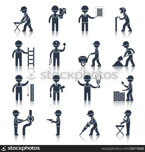 Construction worker people silhouettes icons black set isolated vector illustration