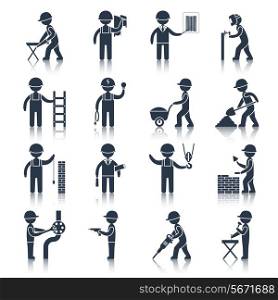 Construction worker people silhouettes icons black set isolated vector illustration