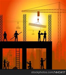 Construction worker silhouette at work background. vector
