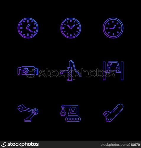 constructions , crane , saw , handpump ,Watch , time , clock , alaram , day , timers , icon, vector, design, flat, collection, style, creative, icons , setting , gear ,