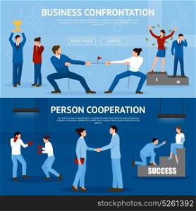 Constructive Business Confrontation Flat Banners Set. Constructive business confrontation and productive cooperation for success 2 flat horizontal banners website design isolated vector illustration