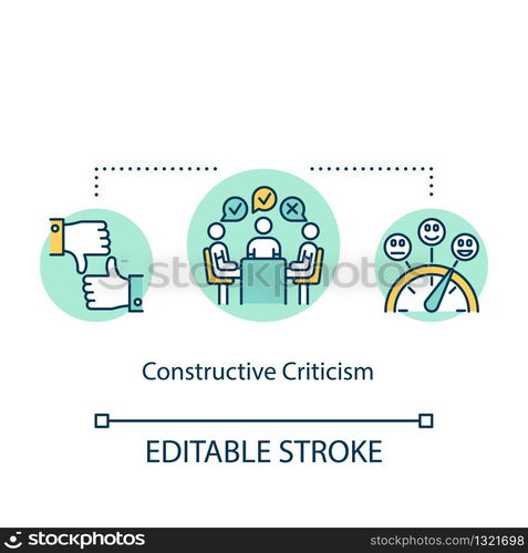 Constructive criticism concept icon. Project comments and change idea thin line illustration. Listening suggestions and making corrections. Vector isolated outline RGB color drawing. Editable stroke