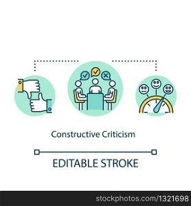 Constructive criticism concept icon. Project comments and change idea thin line illustration. Listening suggestions and making corrections. Vector isolated outline RGB color drawing. Editable stroke