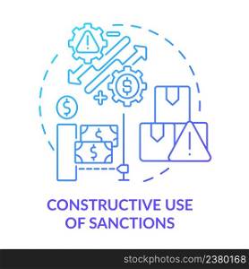 Constructive use of sanctions blue gradient concept icon. Way of armed hostilities prevention abstract idea thin line illustration. Isolated outline drawing. Myriad Pro-Bold font used. Constructive use of sanctions blue gradient concept icon