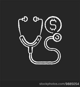 Consultation fee chalk white icon on black background. Doctor check up cost. Fee-for-service payment. Medication and diagnostic tests. Insurance coverage. Isolated vector chalkboard illustration. Consultation fee chalk white icon on black background