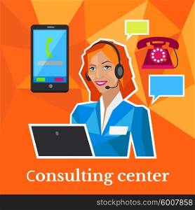 Consulting center flat design concept. Business consulting, consulting services, consulting icon, service communication, business and management, cloud message illustration
