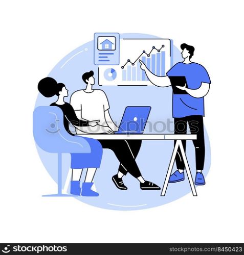 Consulting clients isolated cartoon vector illustrations. Contracting broker meeting with customers in an office, business people, commercial real estate firm services vector cartoon.. Consulting clients isolated cartoon vector illustrations.