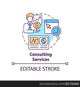 Consulting services concept icon. Expert assistance. Online shop management service abstract idea thin line illustration. Isolated outline drawing. Editable stroke. Arial, Myriad Pro-Bold fonts used. Consulting services concept icon