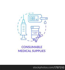 Consumable medical supplies concept icon. Humanitarian aid pharmacetical items donation abstract idea thin line illustration. First aid kit. Medicine chest. Vector isolated outline color drawing.. Consumable medical supplies concept icon.
