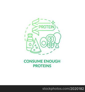Consume enough proteins green gradient concept icon. Pregnancy diet abstract idea thin line illustration. Inadequate protein intake prevention. Dairy products. Vector isolated outline color drawing. Consume enough proteins green gradient concept icon