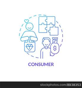 Consumer blue gradient concept icon. Relationship with products buyer. Party in affiliate marketing abstract idea thin line illustration. Isolated outline drawing. Myriad Pro-Bold font used. Consumer blue gradient concept icon