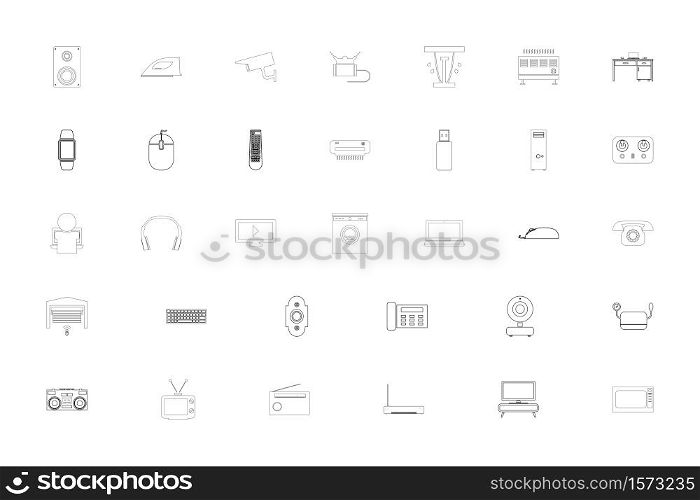 Consumer electronics black color set outline style vector illustration. Consumer electronics black color set outline style image