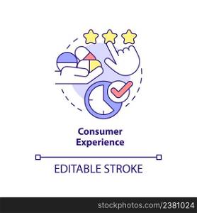Consumer experience concept icon. Healthcare system issue abstract idea thin line illustration. Patient satisfaction. Isolated outline drawing. Editable stroke. Arial, Myriad Pro-Bold fonts used. Consumer experience concept icon