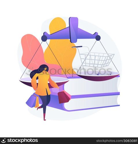 Consumer law abstract concept vector illustration. Consumer litigation, legal protection service, law firm, judicial agreement, replacement of faulty product, buyer rights abstract metaphor.. Consumer law abstract concept vector illustration.
