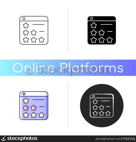 Consumer review networks icon. Publishing customer feedback for businesses. Reviewing products, services. Affect purchase decisions. Linear black and RGB color styles. Isolated vector illustrations. Consumer review networks icon