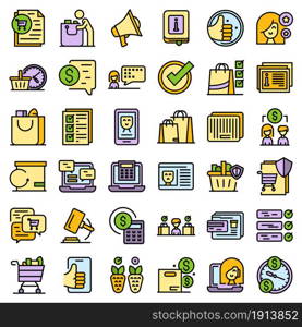 Consumer rights icons set. Outline set of consumer rights vector icons thin line color flat isolated on white. Consumer rights icons set line color vector