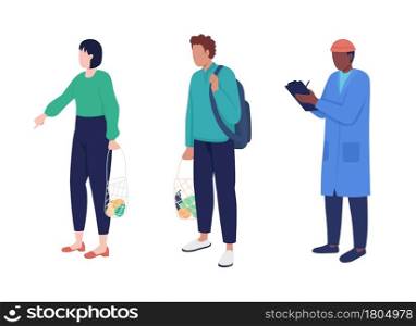 Consumer with net shopping bag semi flat color vector characters set. Full body people on white. Warehouse manager isolated modern cartoon style illustrations pack for graphic design and animation. Consumer with net shopping bag semi flat color vector characters set