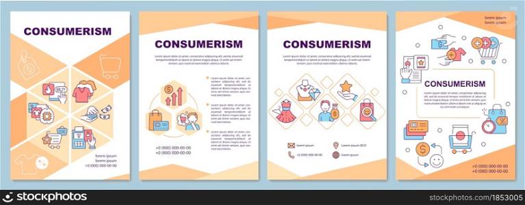 Consumerism brochure template. Excessive purchasing. Flyer, booklet, leaflet print, cover design with linear icons. Vector layouts for presentation, annual reports, advertisement pages. Consumerism brochure template