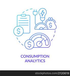 Consumption analytics blue gradient concept icon. Possibilities of smart grid system abstract idea thin line illustration. Isolated outline drawing. Roboto-Medium, Myriad Pro-Bold fonts used. Consumption analytics blue gradient concept icon