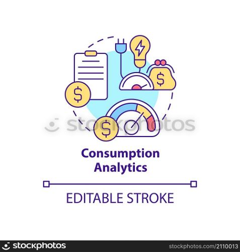 Consumption analytics concept icon. Possibilities of smart grid abstract idea thin line illustration. Isolated outline drawing. Editable stroke. Roboto-Medium, Myriad Pro-Bold fonts used. Consumption analytics concept icon