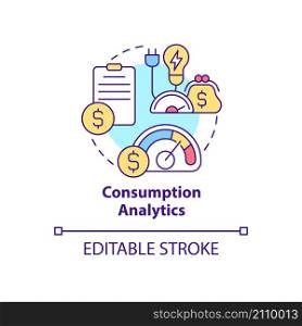 Consumption analytics concept icon. Possibilities of smart grid abstract idea thin line illustration. Isolated outline drawing. Editable stroke. Roboto-Medium, Myriad Pro-Bold fonts used. Consumption analytics concept icon