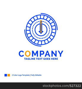 Consumption, cost, expense, lower, reduce Blue Yellow Business Logo template. Creative Design Template Place for Tagline.