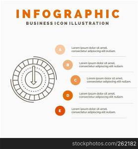 Consumption, cost, expense, lower, reduce Infographics Template for Website and Presentation. Line Gray icon with Orange infographic style vector illustration
