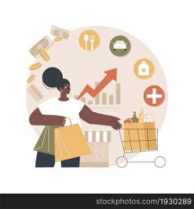 Consumption expenditure abstract concept vector illustration. Consumer spending, household budget, shopping mall, credit card, retail store, shopaholic, compulsive purchase abstract metaphor.. Consumption expenditure abstract concept vector illustration.