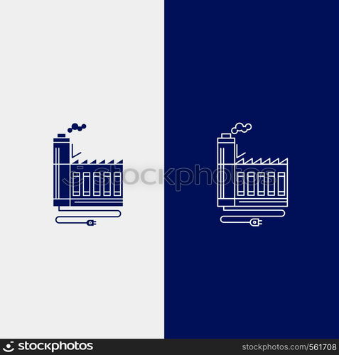 Consumption, resource, energy, factory, manufacturing Line and Glyph web Button in Blue color Vertical Banner for UI and UX, website or mobile application. Vector EPS10 Abstract Template background