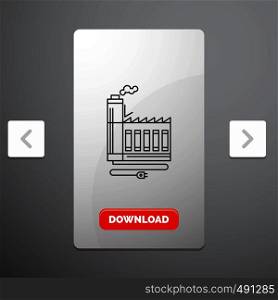Consumption, resource, energy, factory, manufacturing Line Icon in Carousal Pagination Slider Design & Red Download Button. Vector EPS10 Abstract Template background