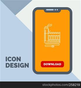 Consumption, resource, energy, factory, manufacturing Line Icon in Mobile for Download Page