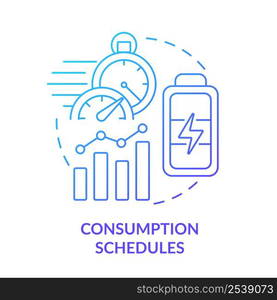 Consumption schedules blue gradient concept icon. Energy strategy keystone abstract idea thin line illustration. Use demand response. Isolated outline drawing. Myriad Pro-Bold font used. Consumption schedules blue gradient concept icon