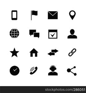 Contact and communication internet vector icons. Home, phone and email web symbols. Contact monochrome sign illustration. Contact and communication internet vector icons. Home, phone and email web symbols