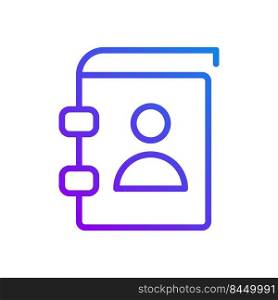 Contact book pixel perfect gradient linear vector icon. Phone numbers and address. Button for website and application. Thin line color symbol. Modern style pictogram. Vector isolated outline drawing. Contact book pixel perfect gradient linear vector icon