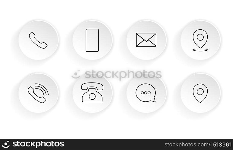 Contact, communication icon set. Location, email, envelope, chat, cell phone, smartphone, mobile, web button. Vector on isolated white background. Eps 10. Contact, communication icon set. Location, email, envelope, chat, cell phone, smartphone, mobile, web button. Vector on isolated white background. Eps 10.