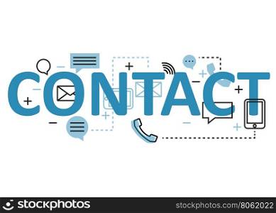 Contact concept flat line design with icons and elements. Modern contact concept vectors collection. Thin line flat design banners for website and mobile website, easy to use and highly customizable. Contact concept lettering