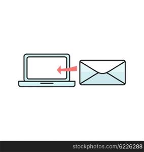 Contact Concept Message and Laptop. Contact concept message and laptop. Conceptual banner envelope contacts and message. Incoming and outbox alerts. Digital communication dialogue and correspondence. Vector illustration