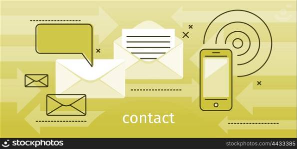 Contact Concept Message and Speech Bubble. Contact concept message and speech bubble. Conceptual banner envelope contacts and message. Incoming and outbox alerts. Digital communication dialogue and correspondence. Vector illustration