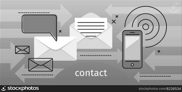Contact Concept Message and Speech Bubble. Contact concept message and speech bubble. Conceptual banner envelope contacts and message. Incoming and outbox alerts. Digital communication dialogue and correspondence. Vector illustration