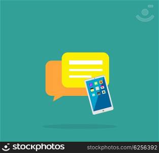 Contact Concept Message and Speech Bubble. Contact concept message and speech bubble. Conceptual banner envelope contacts and message smartphone. Incoming and outbox alerts. Digital communication dialogue correspondence. Vector illustration