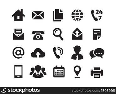 Contact icons. Mail, cell signs, contacts symbols for personal card and web pages. Call us info, black mailing pictogram. Communication tidy vector set. Illustration of contact phone and email. Contact icons. Mail, cell signs, contacts symbols for personal card and web pages. Call us info, black mailing pictogram. Communication tidy vector set