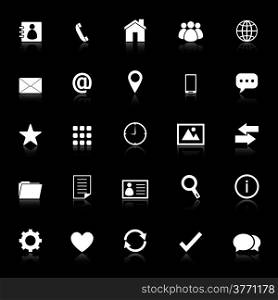 Contact icons with reflect on black background, stock vector