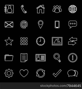 Contact line icons on black background, stock vector