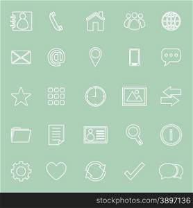 Contact line icons on green background, stock vector