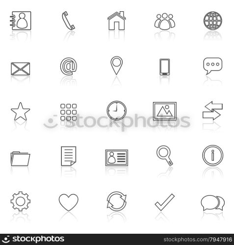 Contact line icons with reflect on white, stock vector