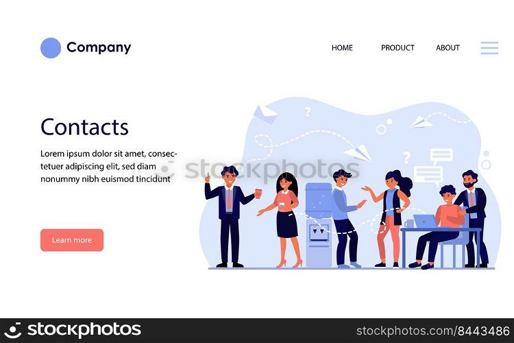 Contact methods between colleagues. Business people talking, chatting and sending email in office flat vector illustration. Business communication concept for banner, website design or landing webpage