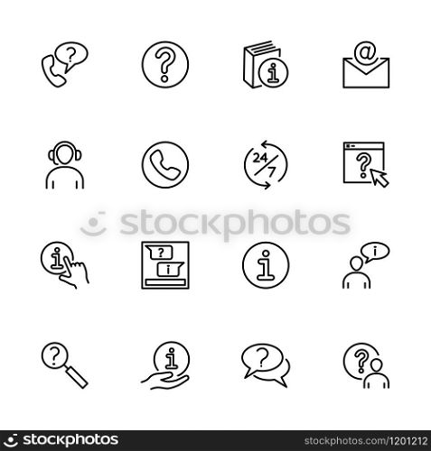 Contact, Support or Frequently Ask Question related line icon set. Editable stroke vector. Pixel perfect. Isolated at white background