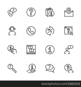 Contact, Support or Frequently Ask Question related line icon set. Editable stroke vector. Pixel perfect. Isolated at white background