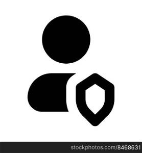 Contact under protection black glyph ui icon. Access to personal information. User interface design. Silhouette symbol on white space. Solid pictogram for web, mobile. Isolated vector illustration. Contact under protection black glyph ui icon