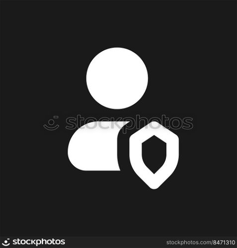 Contact under protection dark mode glyph ui icon. Access to information. User interface design. White silhouette symbol on black space. Solid pictogram for web, mobile. Vector isolated illustration. Contact under protection dark mode glyph ui icon